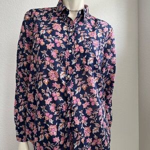 GAP Navy Floral Shirt with Pink and Orange Accents